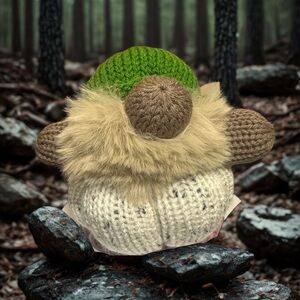 Handmade Knit Pumpkin  Gnome with Green Hat